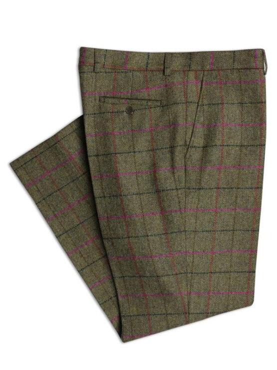 Yorkshire Tweed Pantalon, Mens Tweed Trousers - Green/Pink