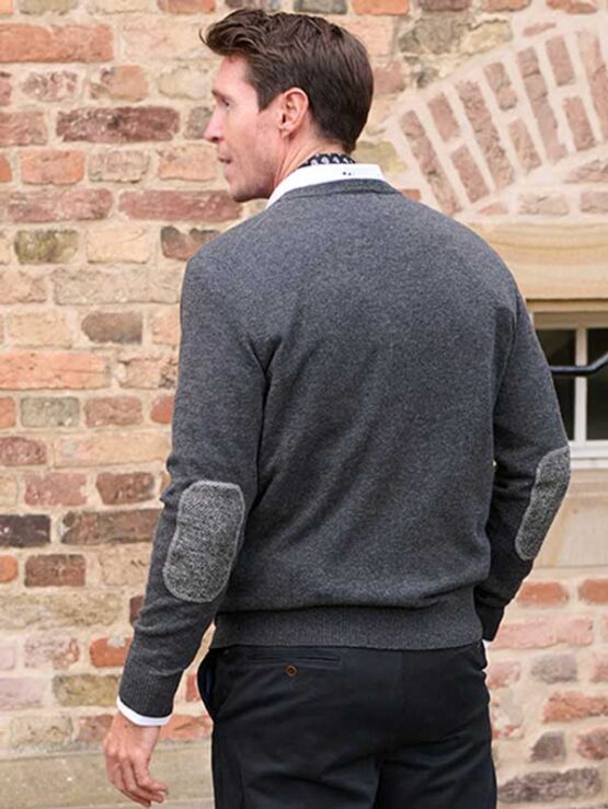 Pullover lambswool  Charcoal met Harris Tweed details Charcoal - Afbeelding 2