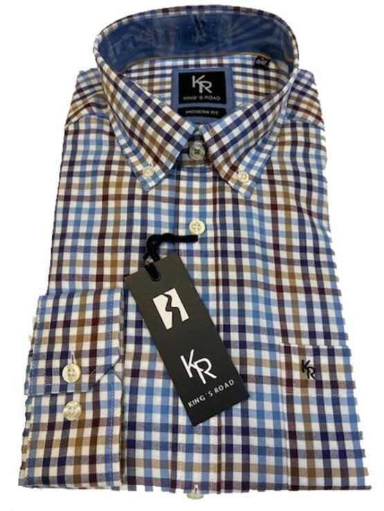 Flannel Shirt King's Road, Blauw Bruin Blokje - Afbeelding 3