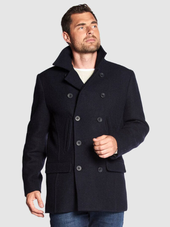 Harris Tweed Coat, Ferry Reefer Coat - Navy Plain - Afbeelding 3