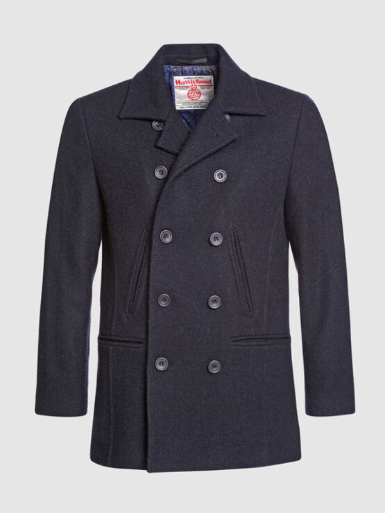 Harris Tweed Coat, Ferry Reefer Coat - Navy Plain