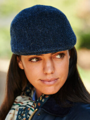 Harris Tweed Flat Cap Henry In Blue Herringbone