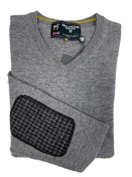 Pullover lambswool Cloud Grey met Harris Tweed details Grijs - Afbeelding 3