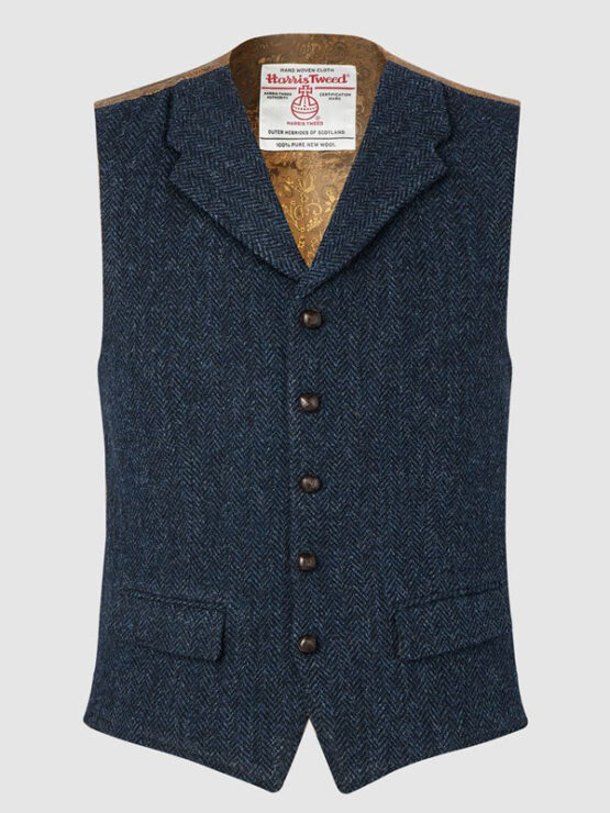 Harris Tweed Vestje, Angus Waistcoat - Navy