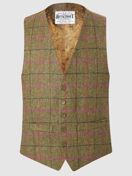 Tweed Vestje, Iain Waistcoat - Green/Pink Check