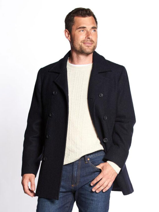 Harris Tweed Coat, Ferry Reefer Coat - Navy Plain - Afbeelding 2