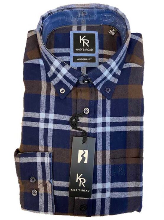 Shirt King's Road, Blauw Bruin Ruit, Zware Flannel