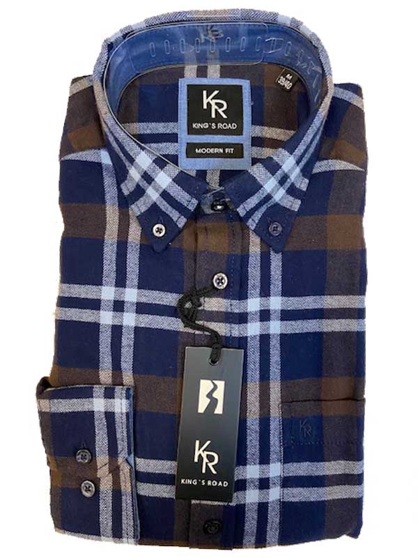 Shirt_King_s_Road__Blauw_Bruin_Ruit__Zware_Flannel