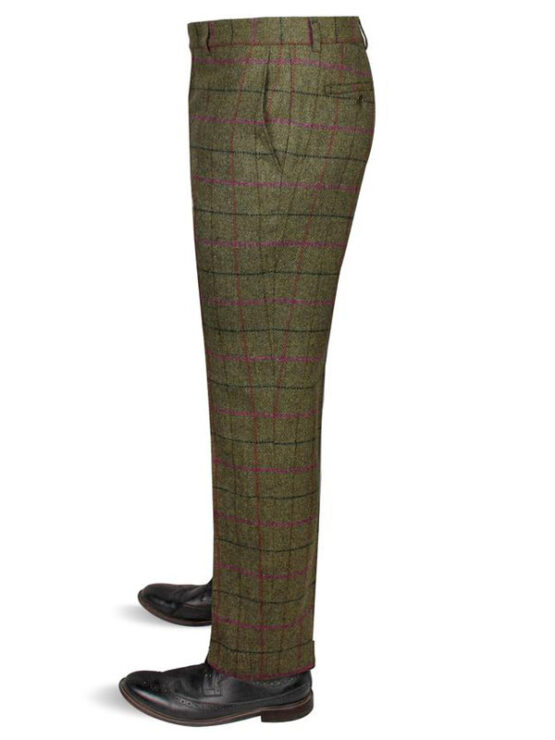 Yorkshire Tweed Pantalon, Mens Tweed Trousers - Green/Pink - Afbeelding 2