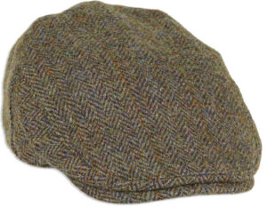 Harris Tweed Flat Cap, Groen / Bruin Visgraat