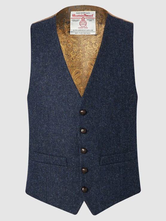 Harris Tweed Vestje, Iain Waistcoat - Navy Herringbone