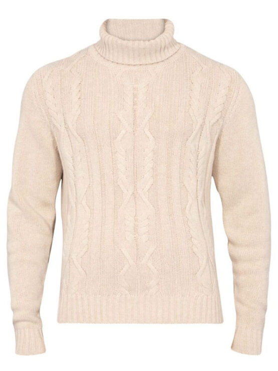 Alan Paine, Kabeltrui, Roll Neck Jumper - Updated Fit Ivoor - Afbeelding 3