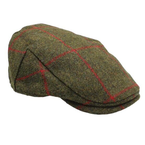 Kinloch Waterproof British Tweed Flat Cap Red Check