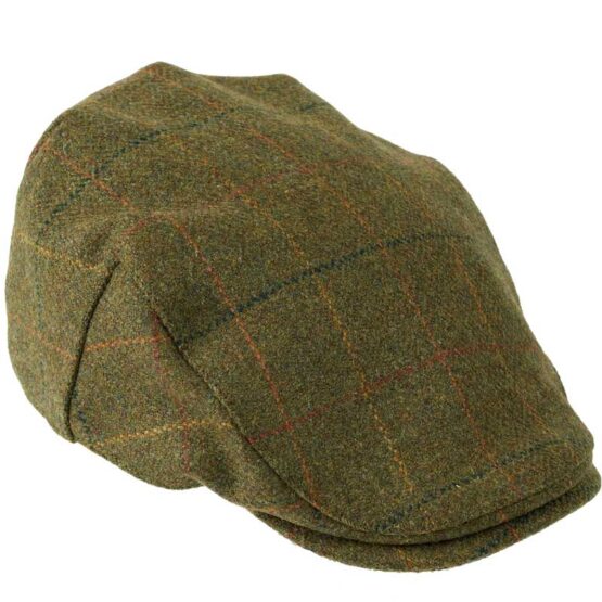 Kinloch Waterproof British Tweed Flat Cap Brown Orange Check