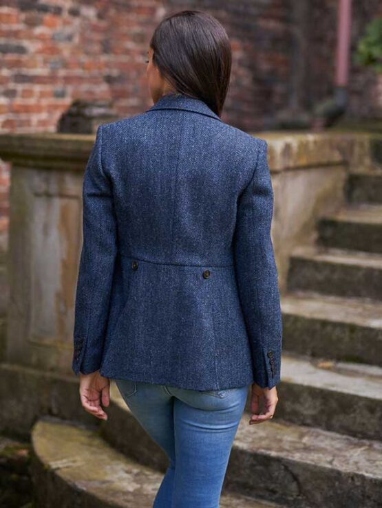 Harris tweed Dames Jasje Blauw Visgraat 610 - Afbeelding 2