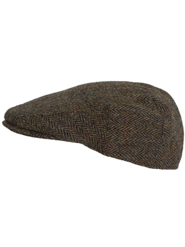 Flat Cap 670 Harris Tweed Brown Herringbone with Overcheck - Afbeelding 3