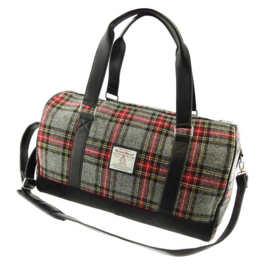 Harris Tweed ' Clyde' Weekend Bag in Grey & Red Tartan