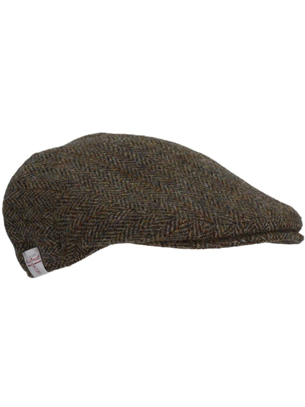 Flat Cap 670 Harris Tweed Brown Herringbone with Overcheck - Afbeelding 4