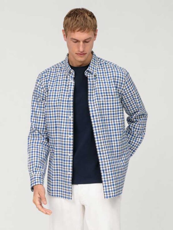 OLYMP Casual Flannel Blauwe Ruit