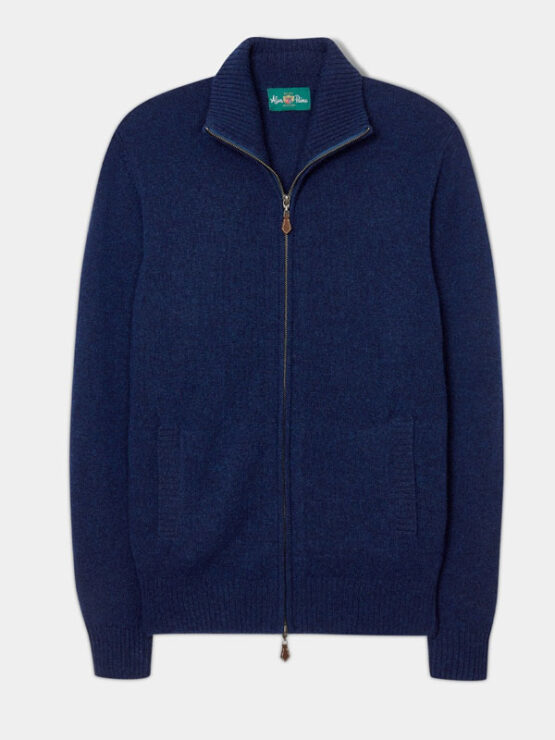 Cardigan Lambswool Zipped Jumper In Indigo