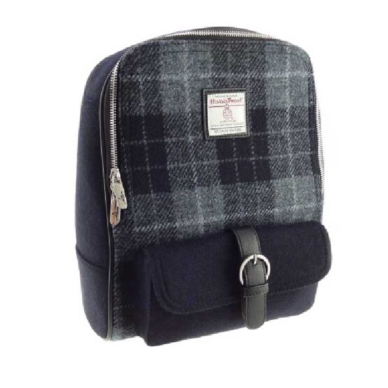 Harris Tweed Backpack in Grey/Black Tartan