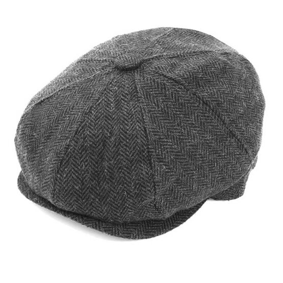 Plain Eight Panel Herringbone Cap Grey