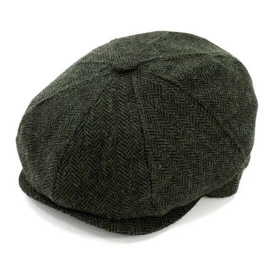 Plain Eight Panel Herringbone Cap Green