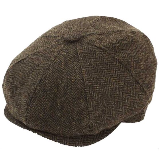 Plain Eight Panel Herringbone Cap Brown