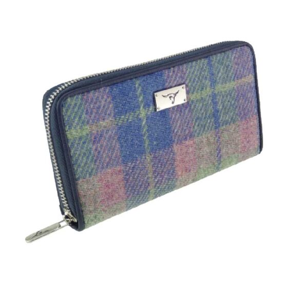 Harris Tweed Purse Soft Blue and Pink Tartan