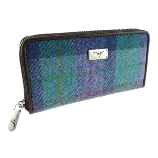 Harris Tweed Purse Green and Purple Tartan