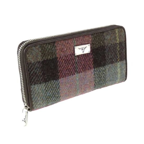 Harris Tweed Purse Muted Green and Rose Pink Tartan