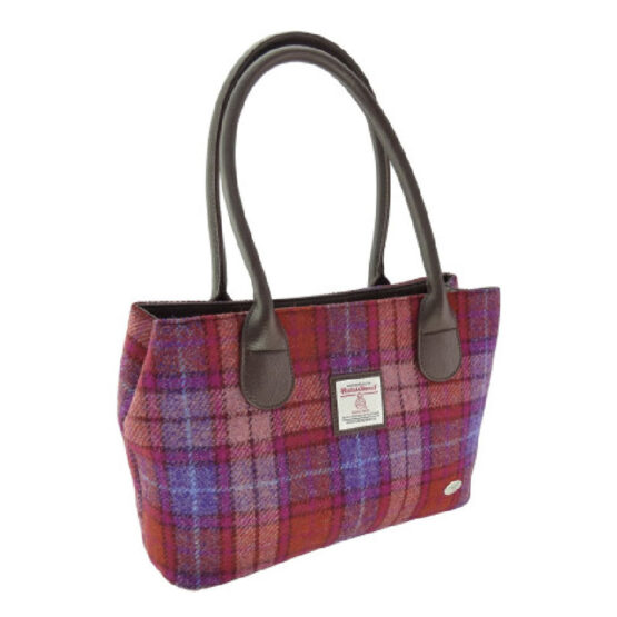 Harris Tweed 'Cassley' Classic Handbag in Orange/Purple Tartan