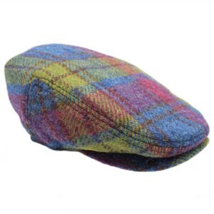 Harris tweed Ladies cap Blue Green Plum Check