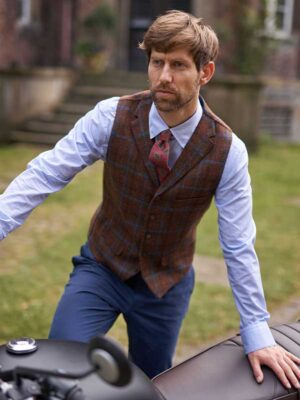 Harris Tweed Vestje Wales Met Revers In Lord's Overcheck