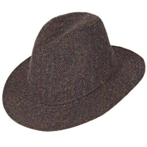 Harris Tweed Hat Fedora Brown Barleycorn