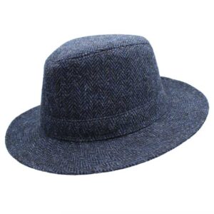 Harris Tweed Hat Fedora Blue Black Herringbone