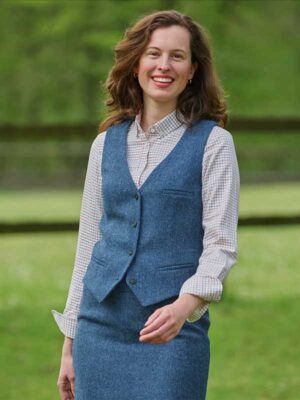 Harris Tweed Dames Vestje Lea In Blue Shadow