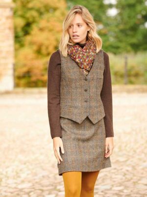 Harris Tweed Dames Vestje Lea In Green-Blue Herringbone