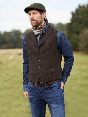 Harris Tweed Vestje Wales Met Rever In Multicolor