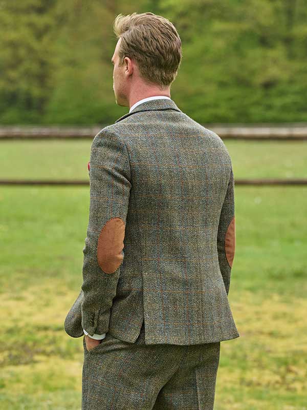 Harris Tweed Jacket London In Oliv-Blue Overcheck - Afbeelding 3