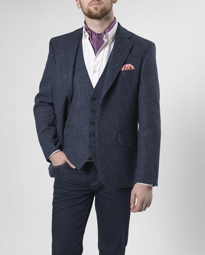 Harris Tweed Jacket London In Blue Herringbone - Afbeelding 5
