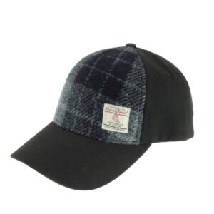 Baseball Cap with Harris Tweed in Grey & Black Tartan