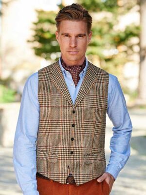 Harris Tweed Vestje Wales Met Revers In Scottish Check