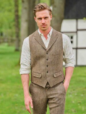Harris Tweed Vestje Met Revers In Country Herringbone
