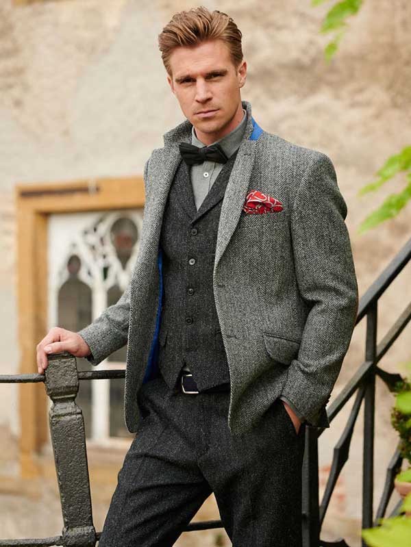 Harris Tweed Jacket London In Black Herringbone - Afbeelding 3