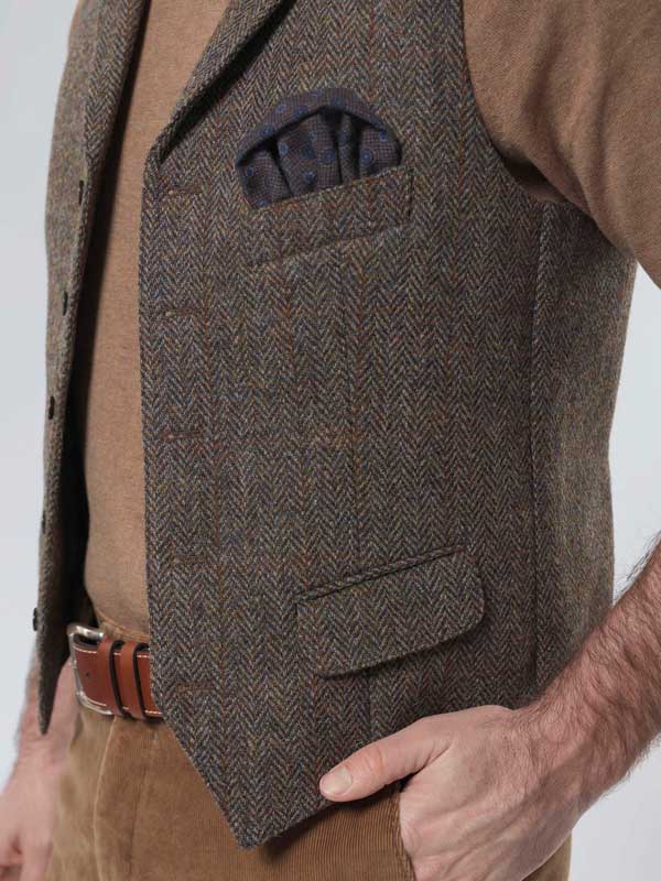 Harris Tweed Vestje Met Revers In Evergreen - Afbeelding 3
