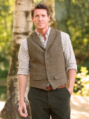 Harris Tweed Vestje Met Revers In Evergreen