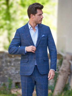 Harris Tweed Jacket London In Dark-Blue Herringbone