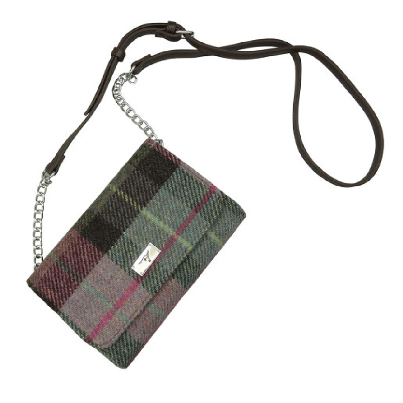 Harris_Tweed__Strathy__Wallet_Shoulder_Bag_in_Muted_Green___Rose_Pink_Tartan Harris_Tweed__Strathy__Wallet_Shoulder_Bag_in_Muted_Green___Rose_Pink_Tartan