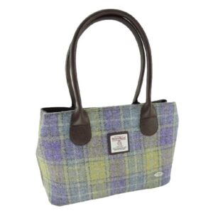 Harris Tweed 'Cassley' Classic Handbag in Muted Lilac / Lime Green Tartan